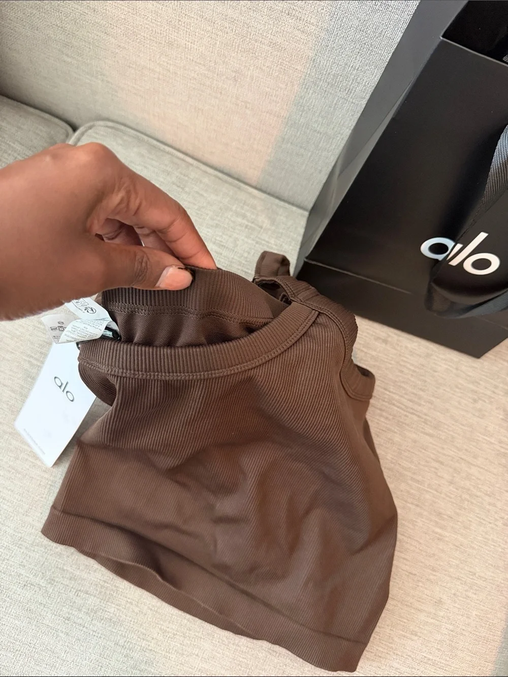 XS ALO Yoga Seamless Ribbed Full-Length Bra Tank — Brown